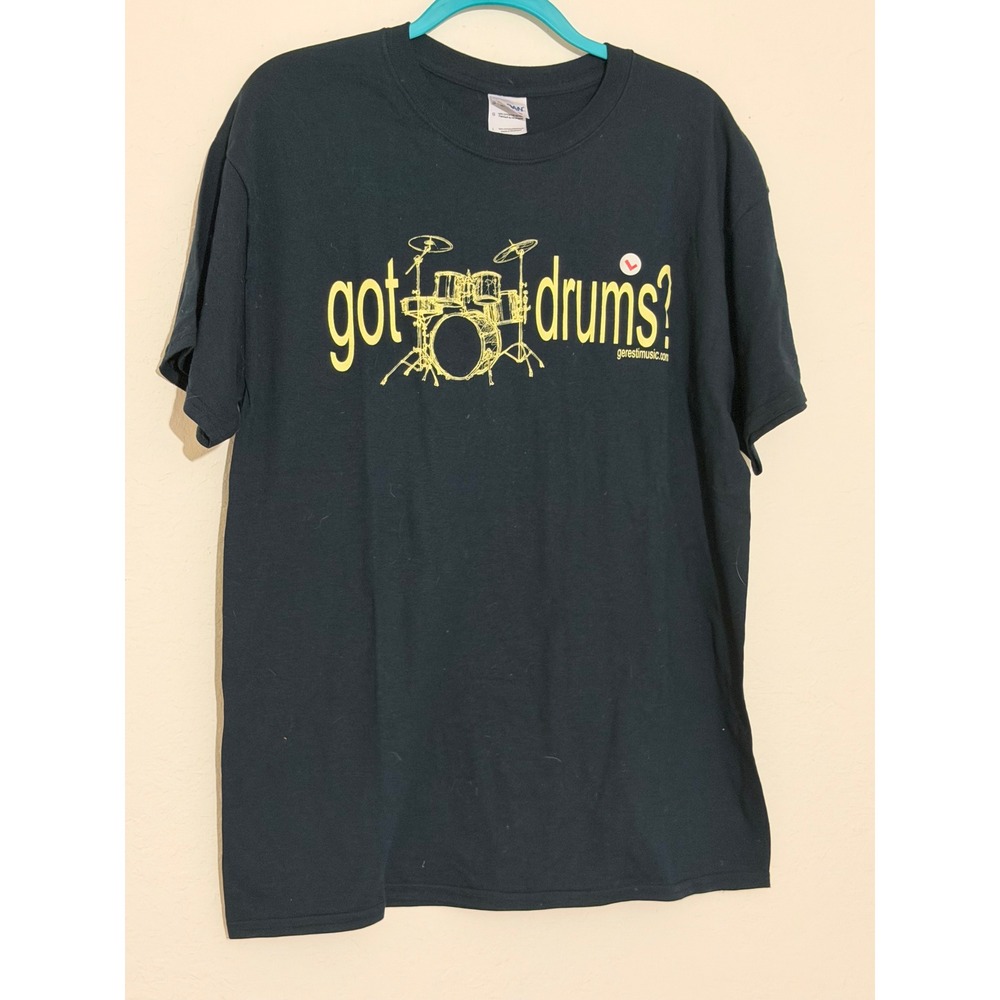 Gildan Heavy Cotton Black Got Drums? Graphic T-Shirt Mens Large Short Sleeve